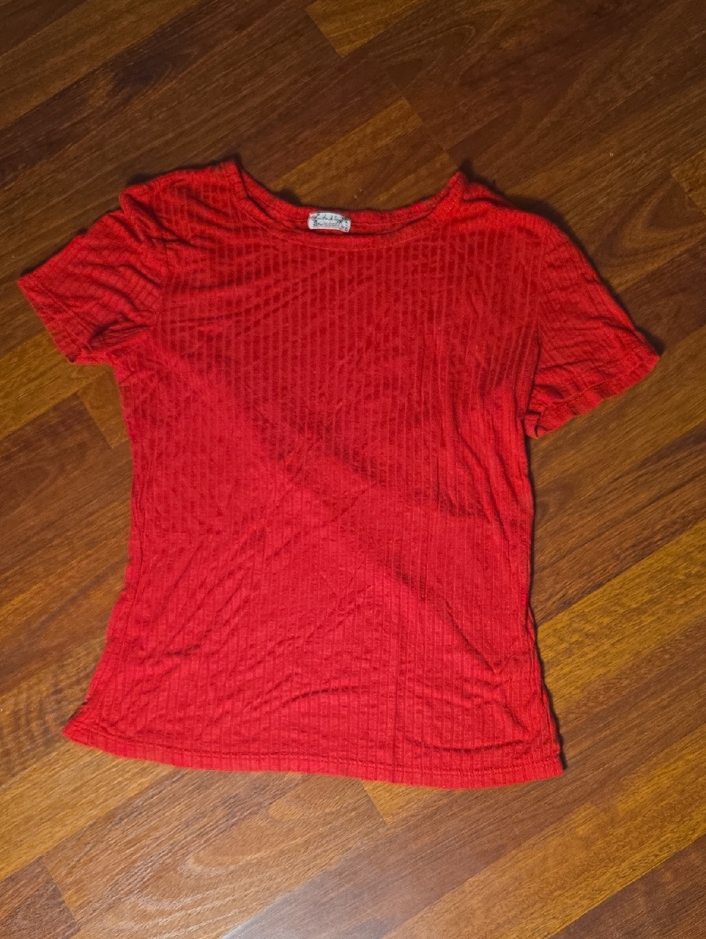 Free People Red Ribbed Short Sleeve Tee
